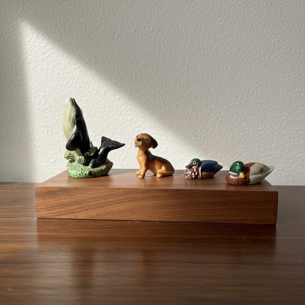 Vintage Miniature Animals Hagen Renaker Dachshund-Wood Ducks-Whale-Dollhouse-Set